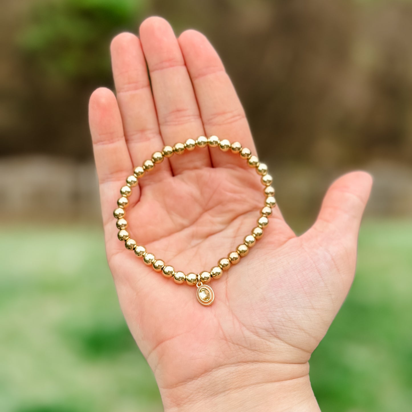 Peach & Gold Oval Rhinestone Charm Bracelet