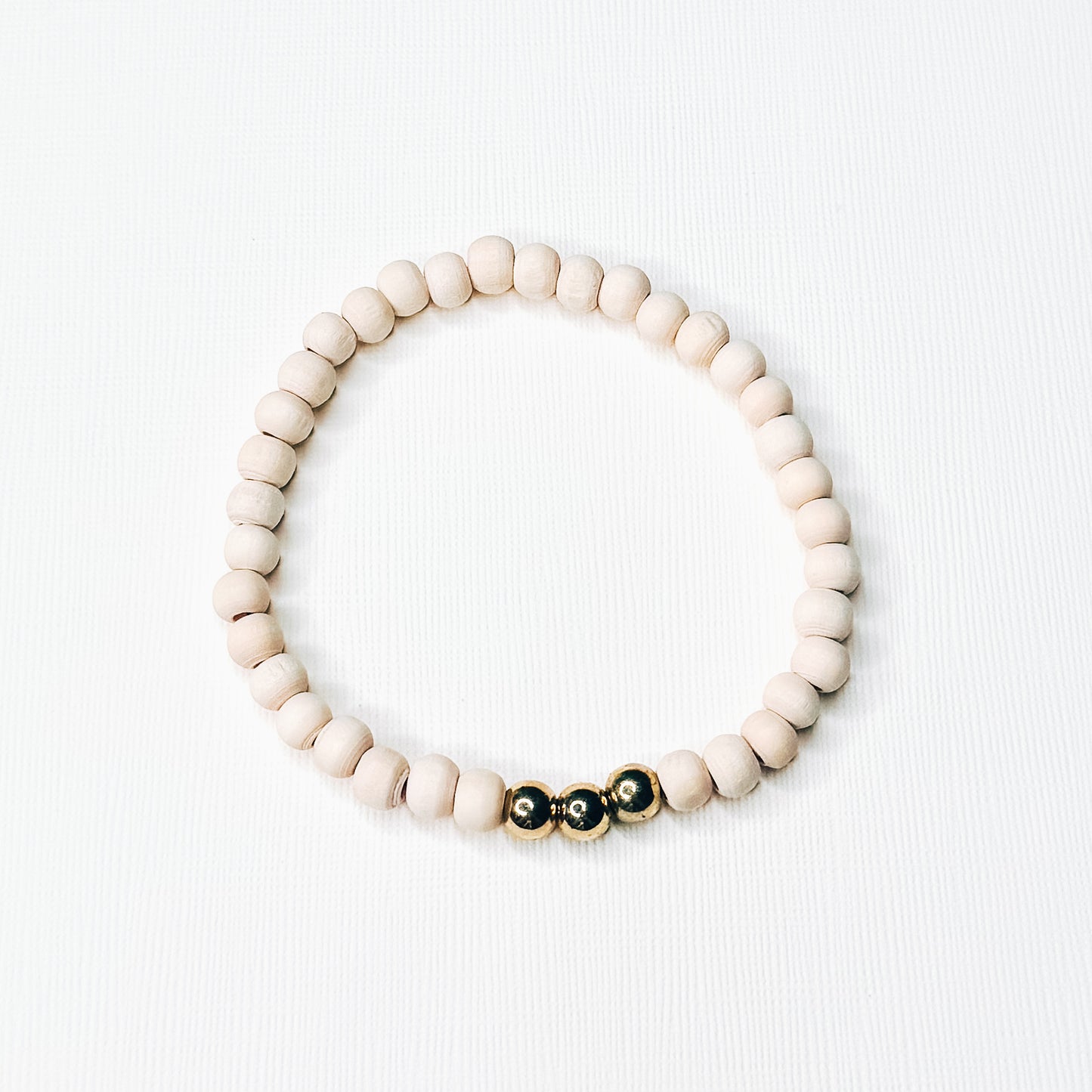 Wooden & Gold Dainty Beaded Bracelet