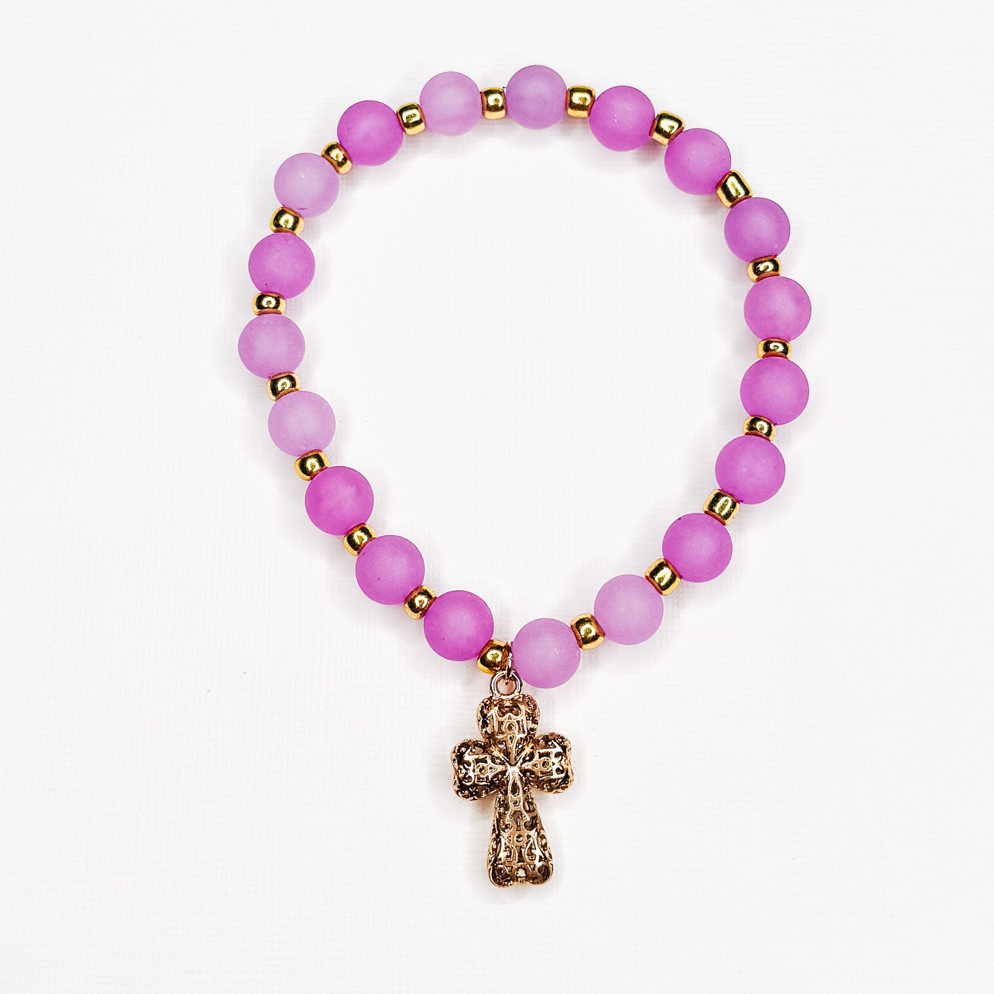 Purple & Gold Filigree Cross Charm Bracelet