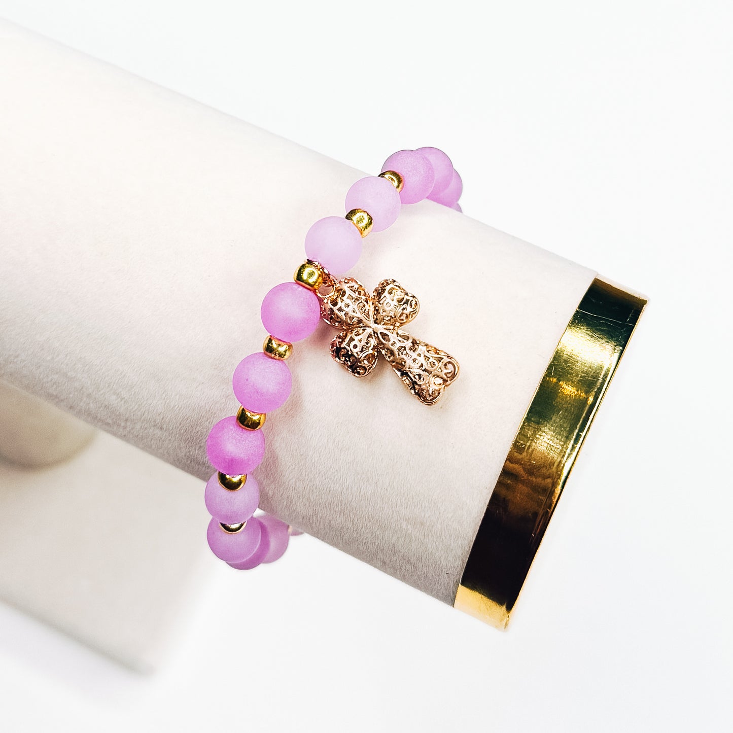 Purple & Gold Filigree Cross Charm Bracelet