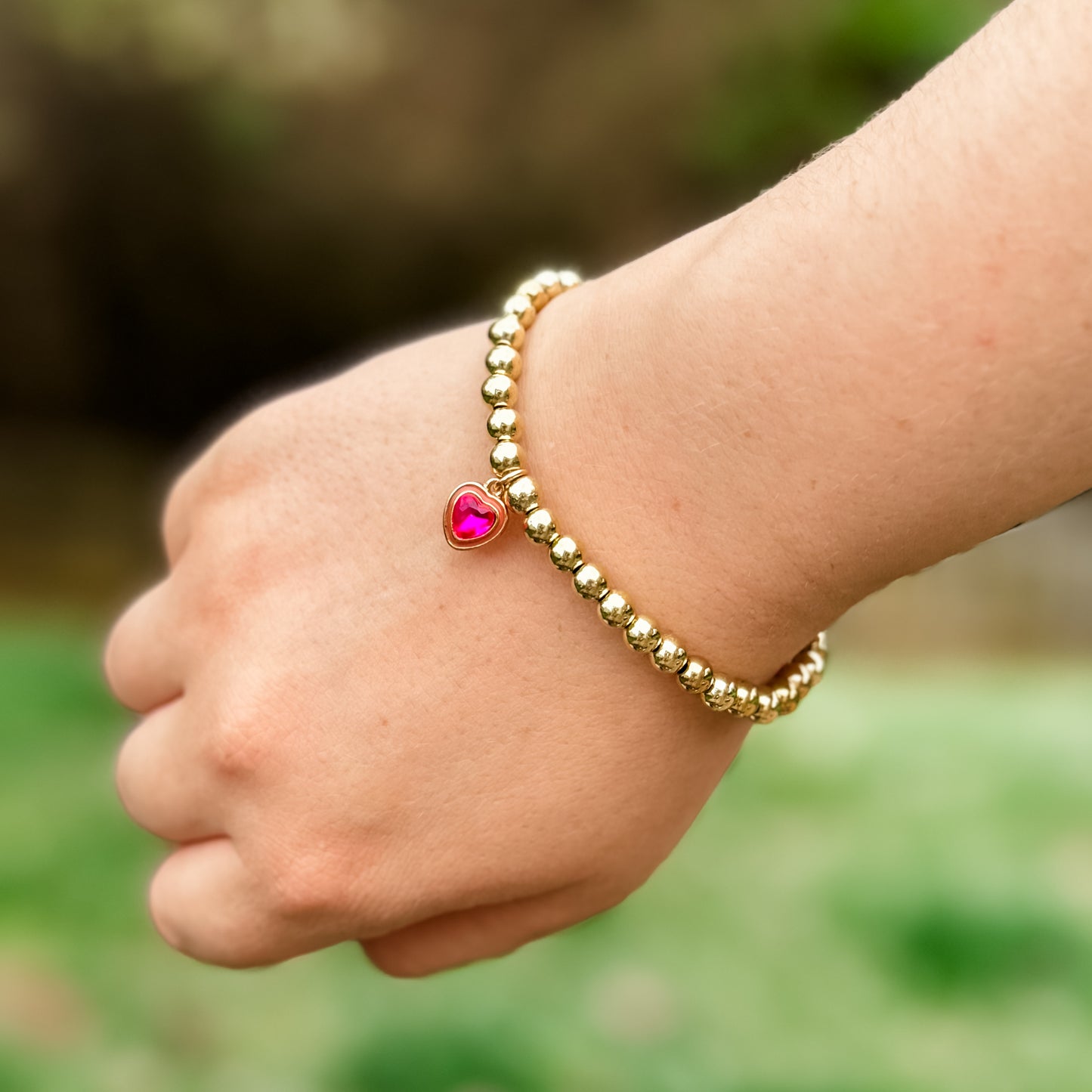 Hot Pink & Gold Heart Rhinestone Charm Bracelet