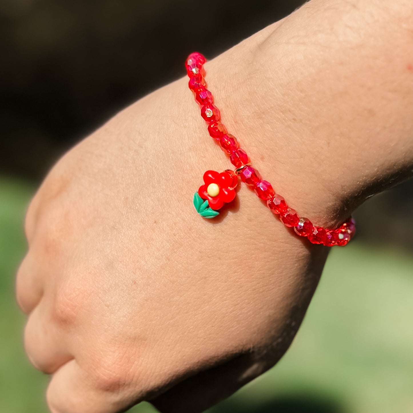 Red Flower Charm Bracelet