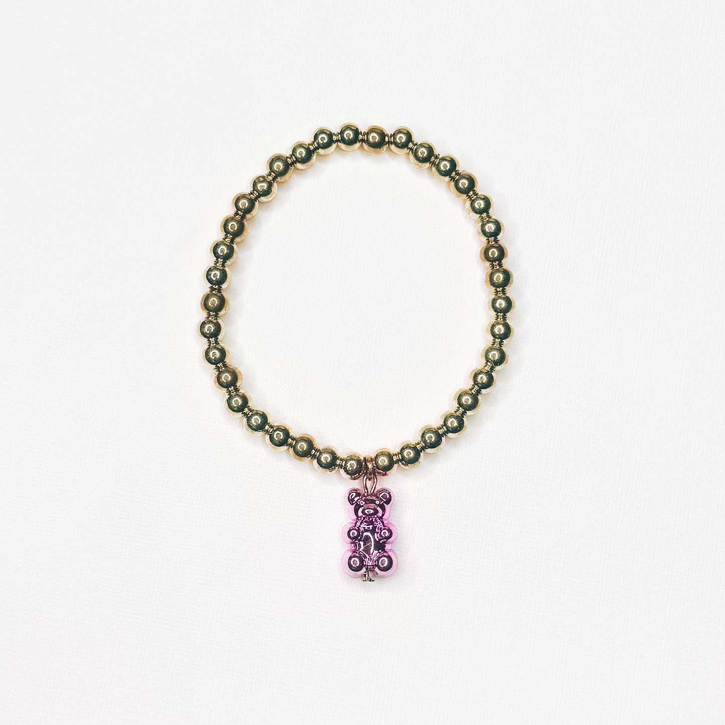 Gold & Hot Pink Gummy Bear Charm Bracelet