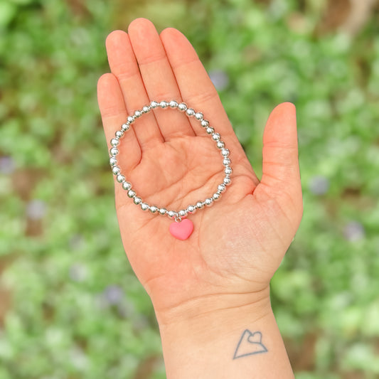 Silver & Pink Heart Charm Bracelet