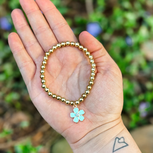 Mint & Gold Rhinestone Flower Charm Bracelet