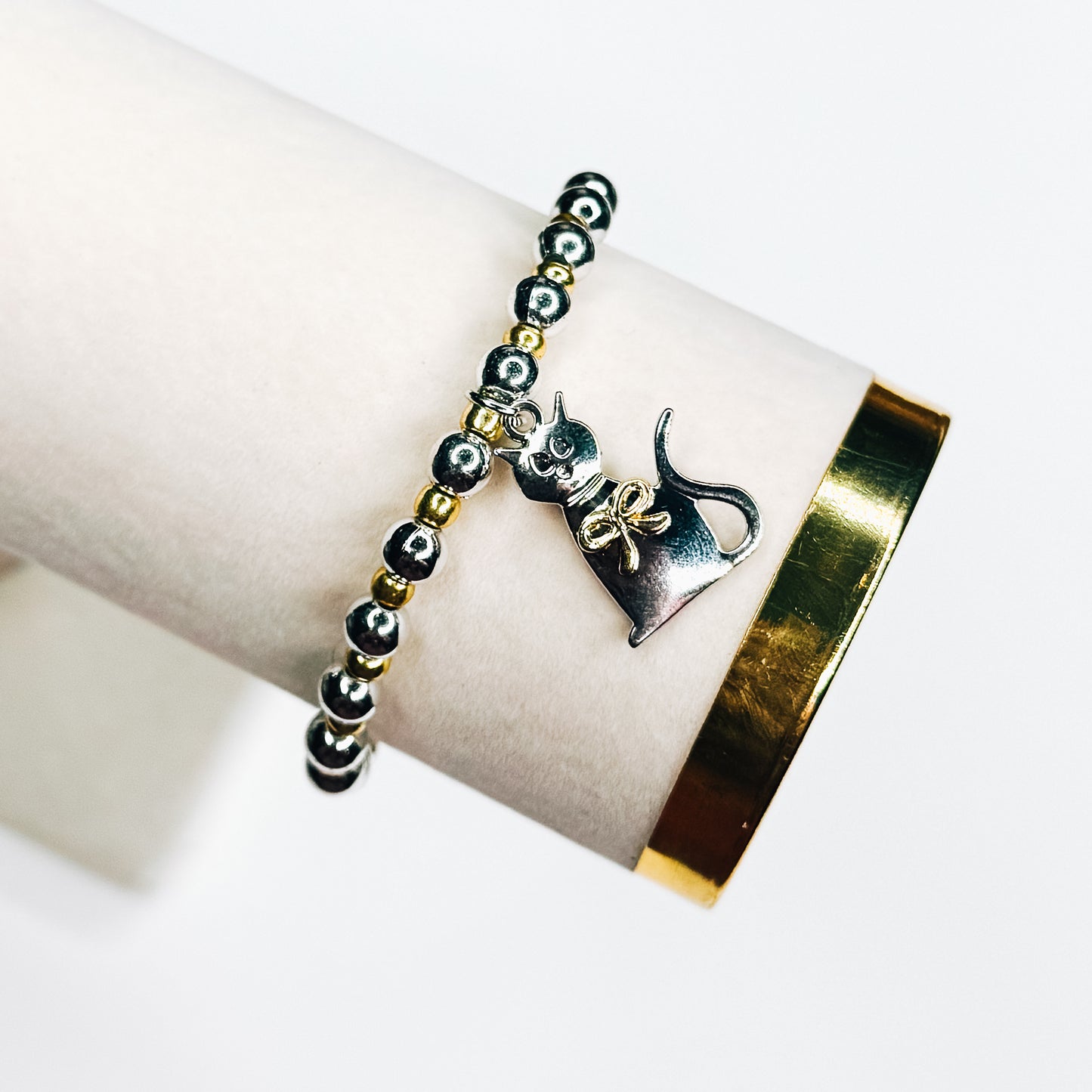 Gold & Silver Cat Charm Bracelet