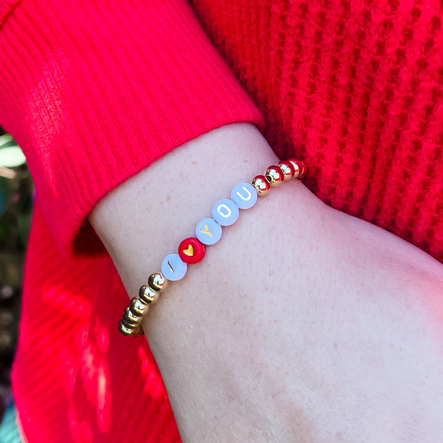 I Love You Gold & Red Heart Bracelet