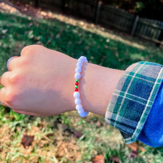 White Red & Green Beaded Bar Bracelet