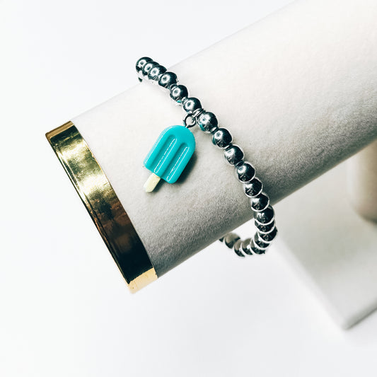 Aqua & Silver Popsicle Charm Bracelet