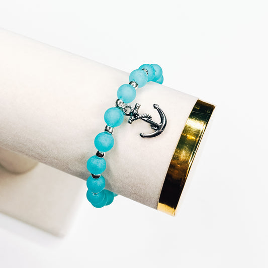 Aqua & Silver Anchor Charm Bracelet