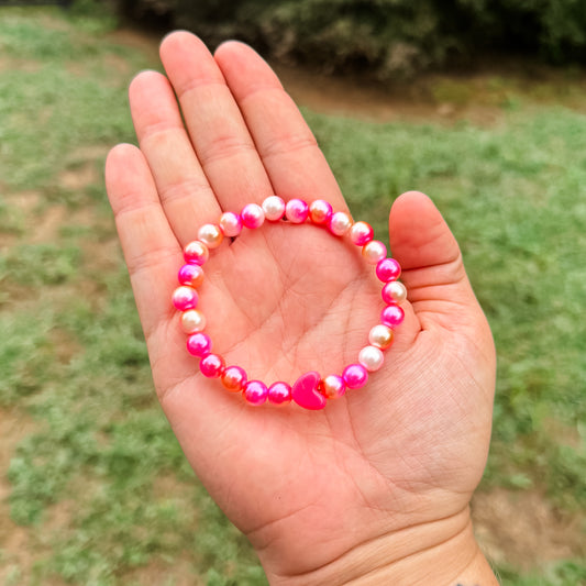 Pink Pearl Mix Heart Charm Bracelet