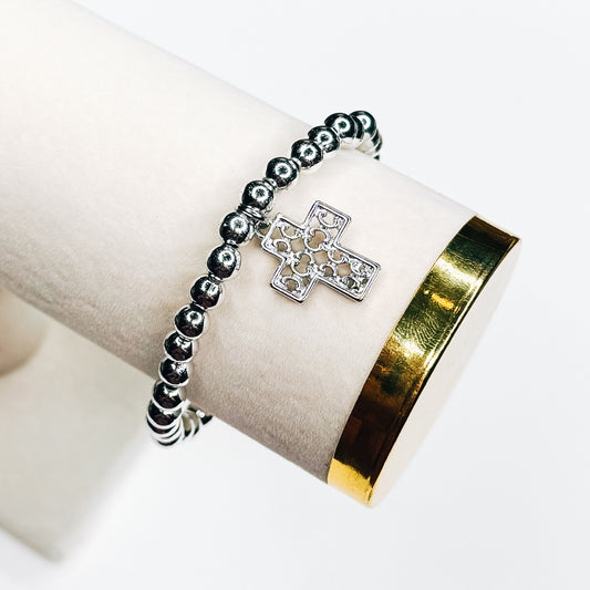 Silver Filigree Cross Charm Bracelet