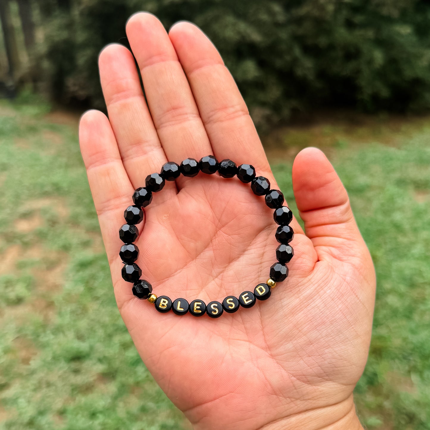 Blessed Black & Gold Beaded Bracelet