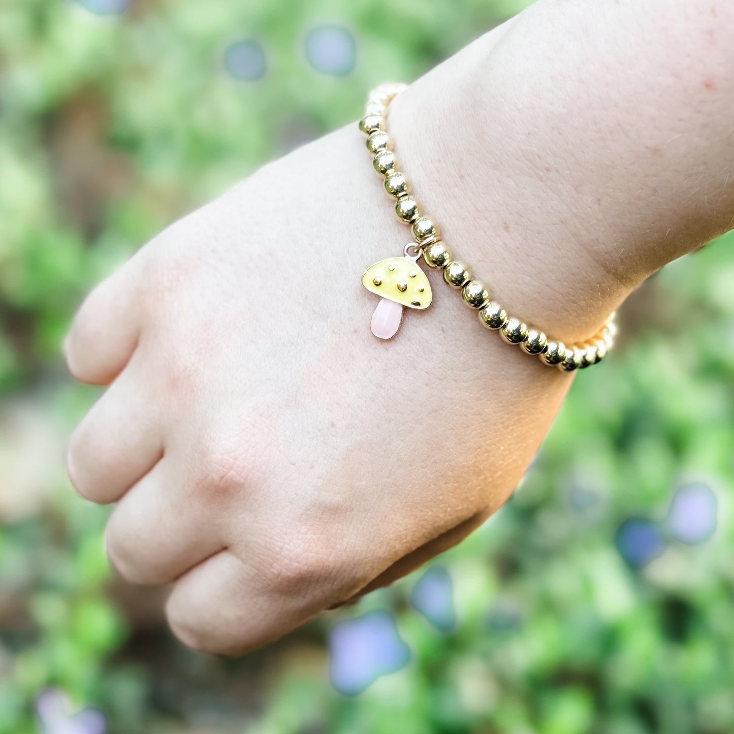 Yellow & Gold Rhinestone Mushroom Charm Bracelet