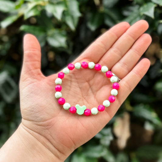 Hot Pink & Green Mouse Charm Bracelet