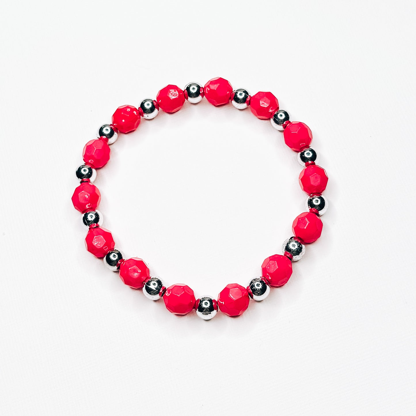 Silver & Hot Pink Beaded Bracelet