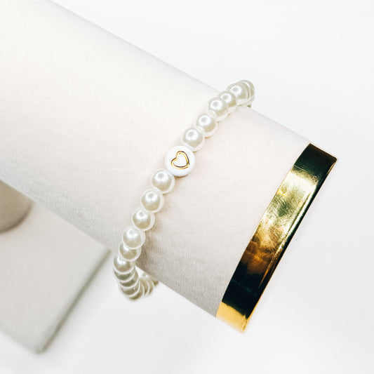 Gold Heart Pearl Bracelet