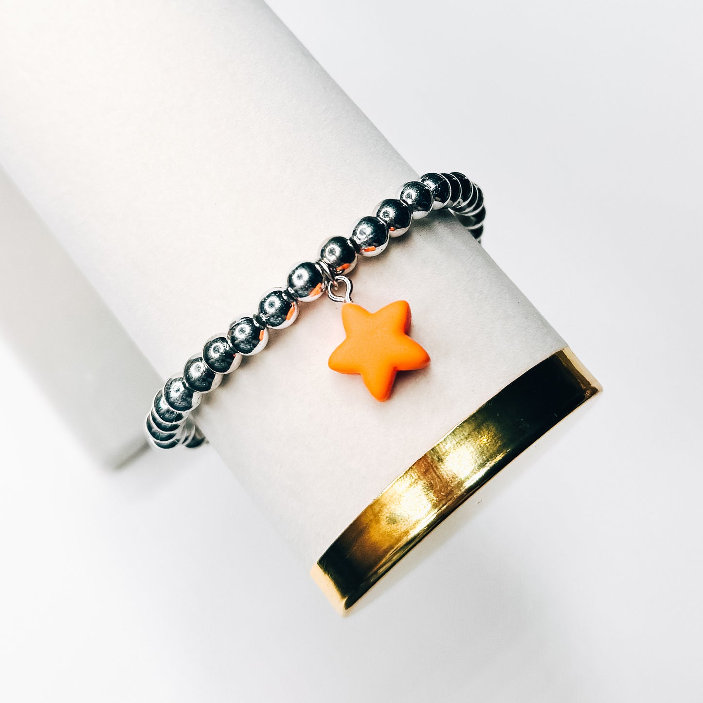 Silver & Orange Star Charm Bracelet