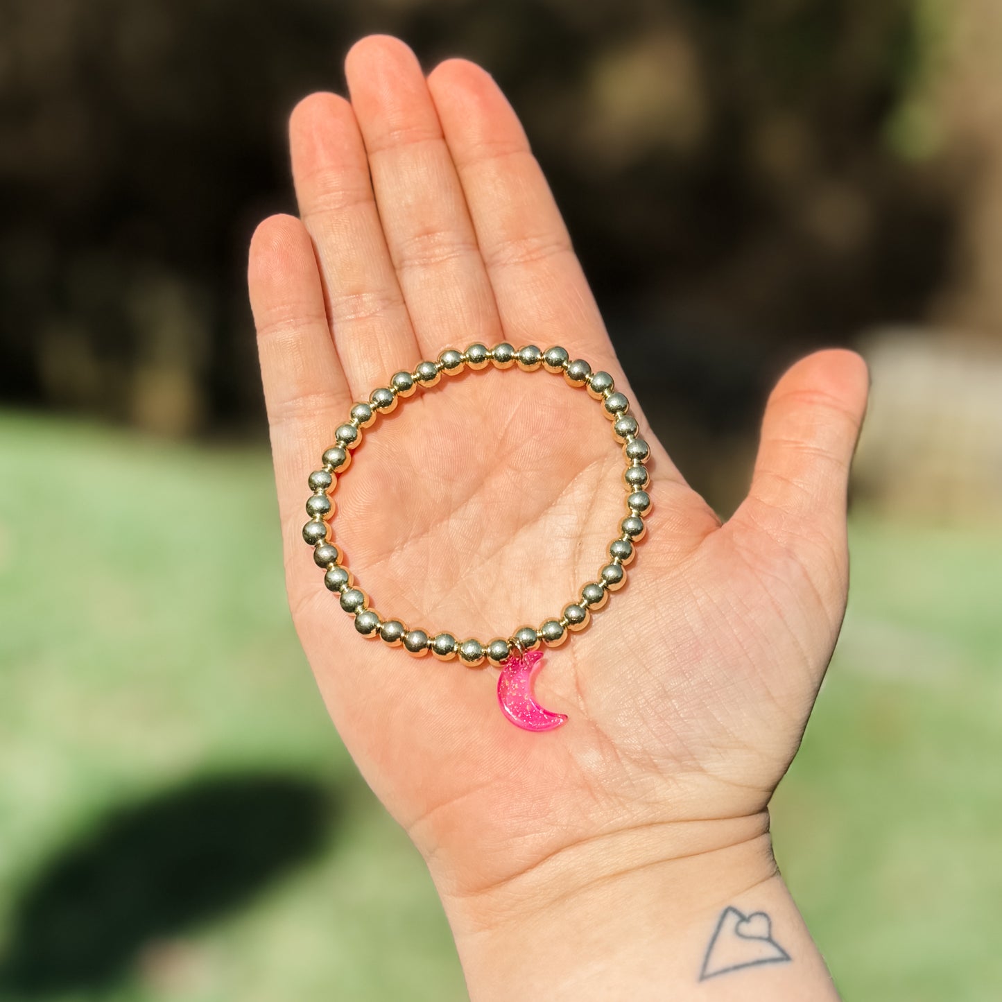 Gold & Hot Pink Moon Charm Bracelet