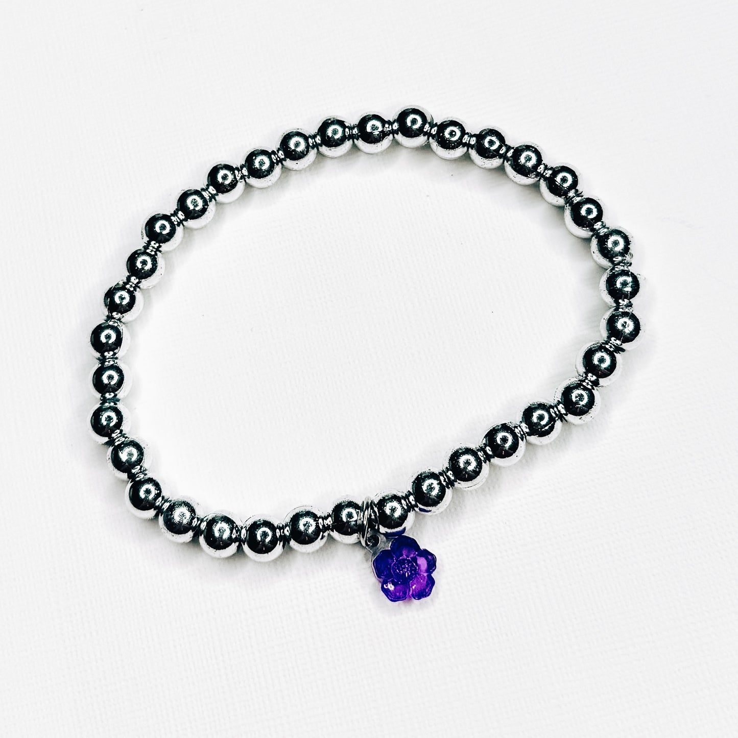 Purple & Silver Dainty Flower Charm Bracelet