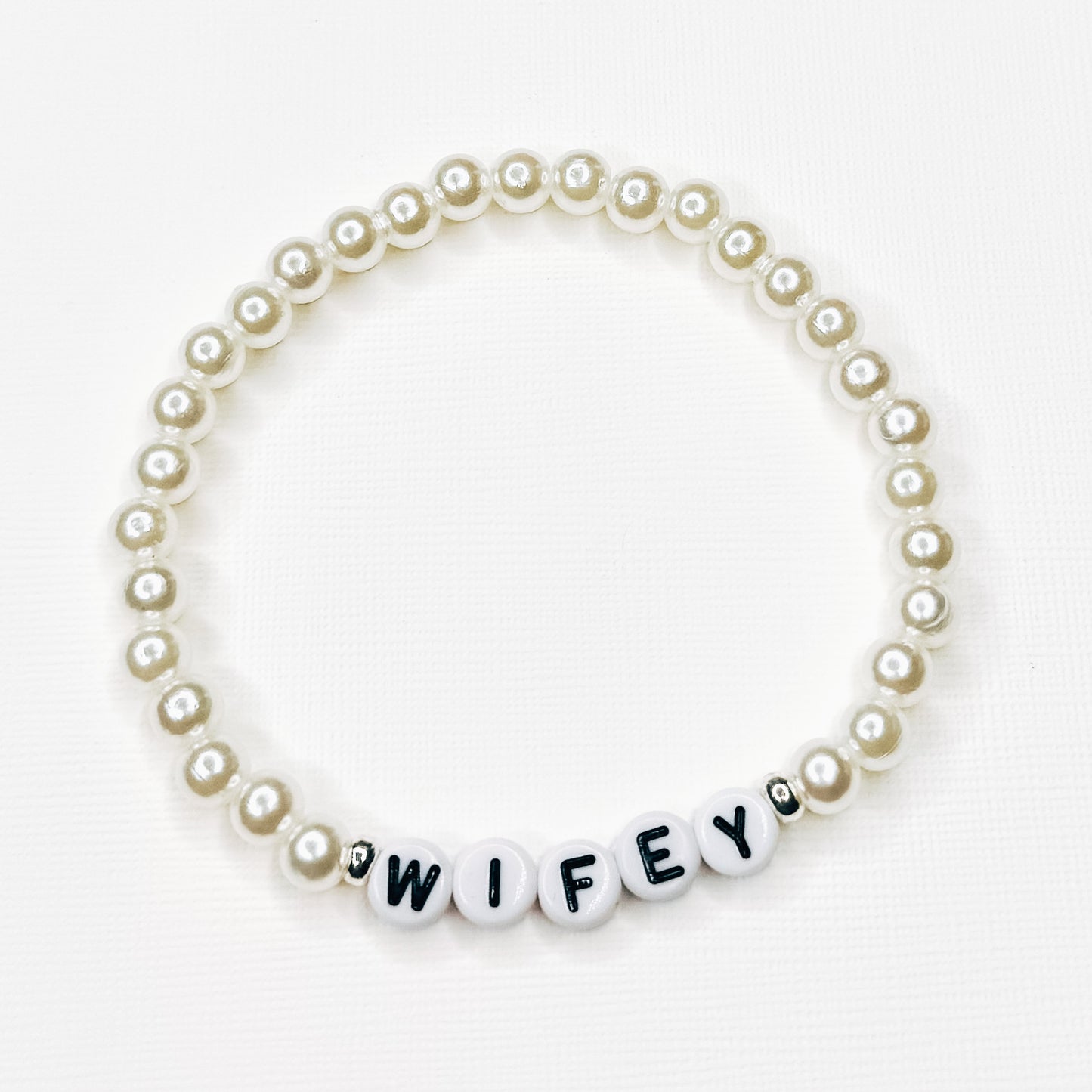 Silver Accent Wifey Pearl Bracelet