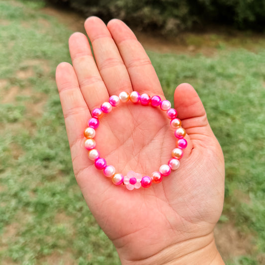 Pink Pearl Mix Flower Charm Bracelet