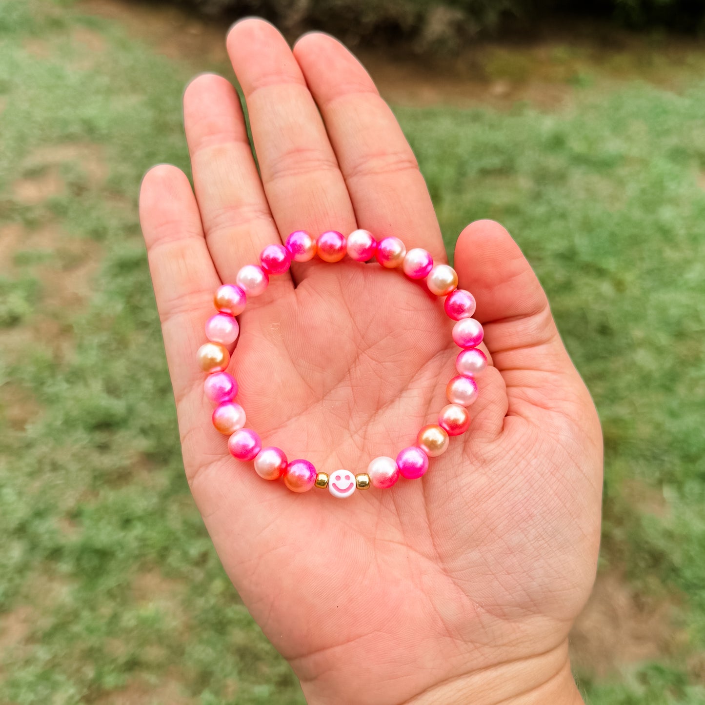 Smiley Face Pink Pearl Mix Bracelet