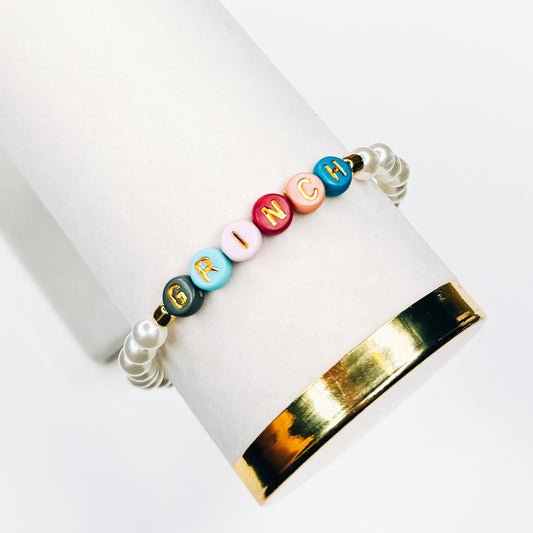 Multicolor & Gold Grinch Pearl Bracelet