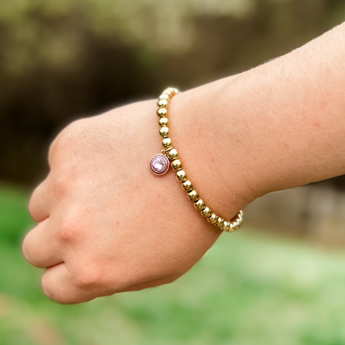 Purple & Gold Circle Rhinestone Charm Bracelet