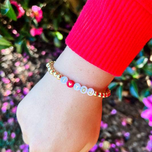 I Love You Gold & Red Heart Bracelet