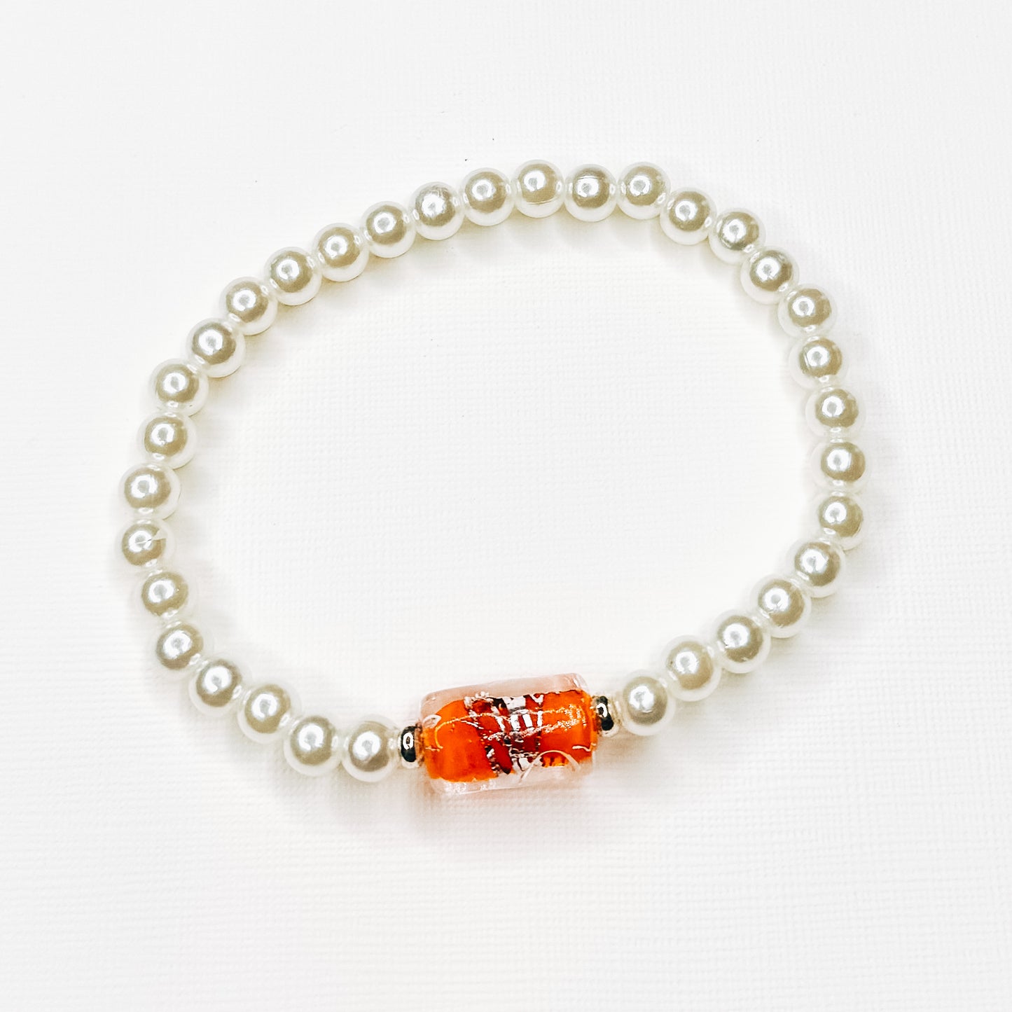 Orange & Silver Charm Pearl Bracelet