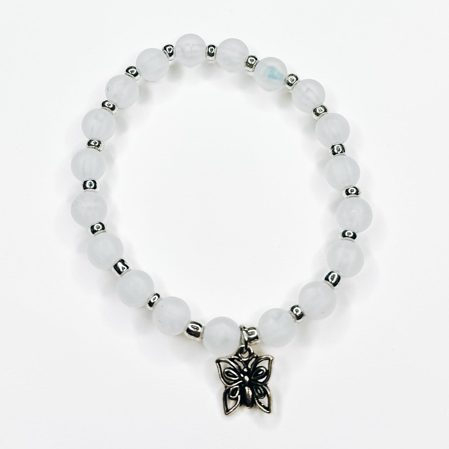 Frost White & Silver Butterfly Charm Bracelet