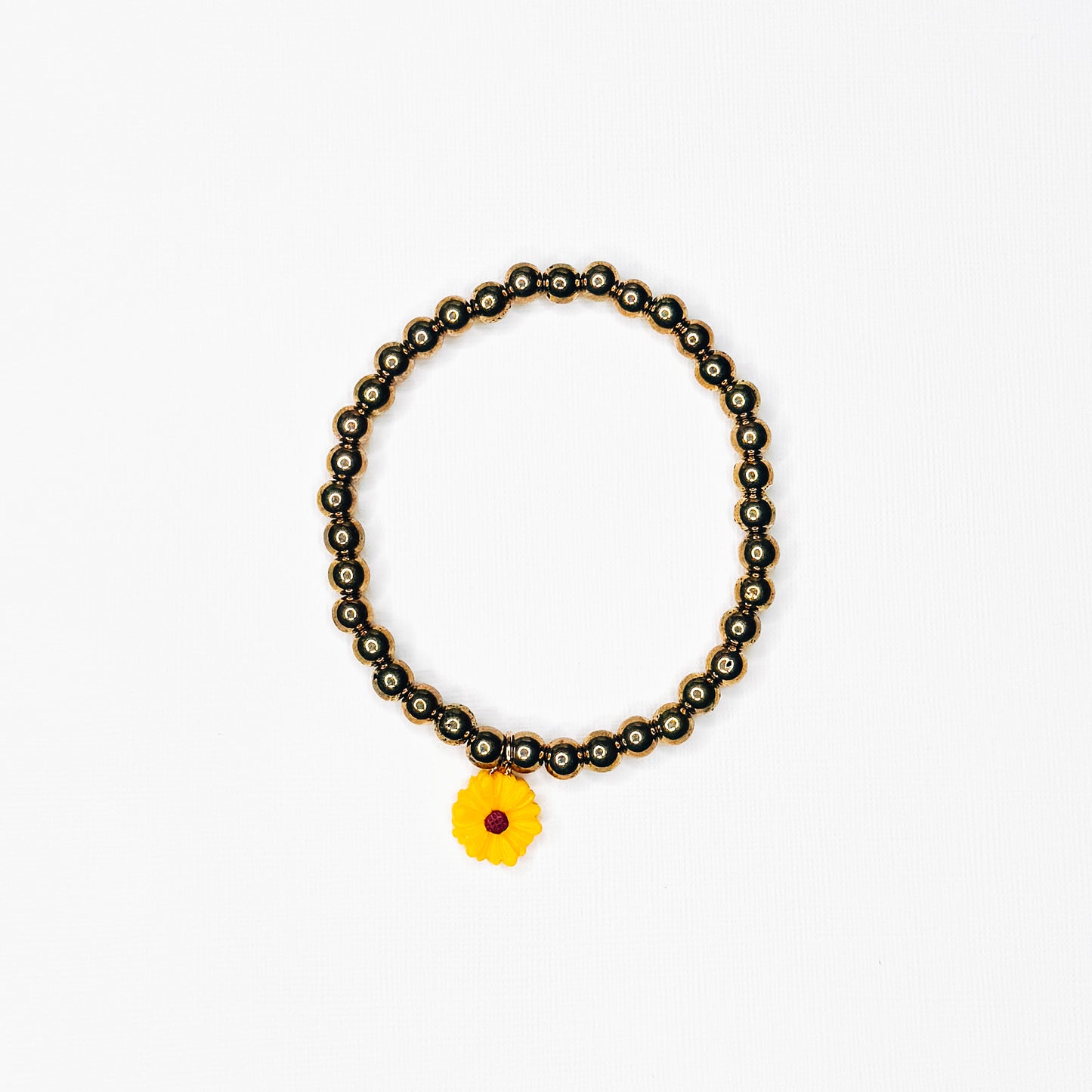 Yellow Flower Charm Gold Beaded Bracelet