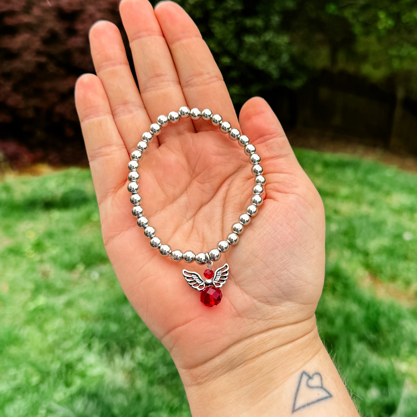 Red & Silver Angel Charm Bracelet