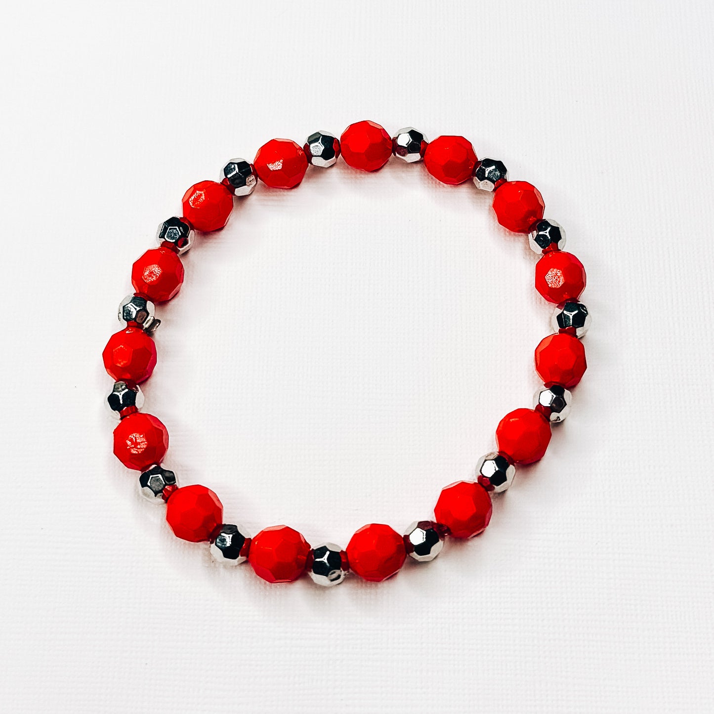 Silver & Red Mix Beaded Bracelet