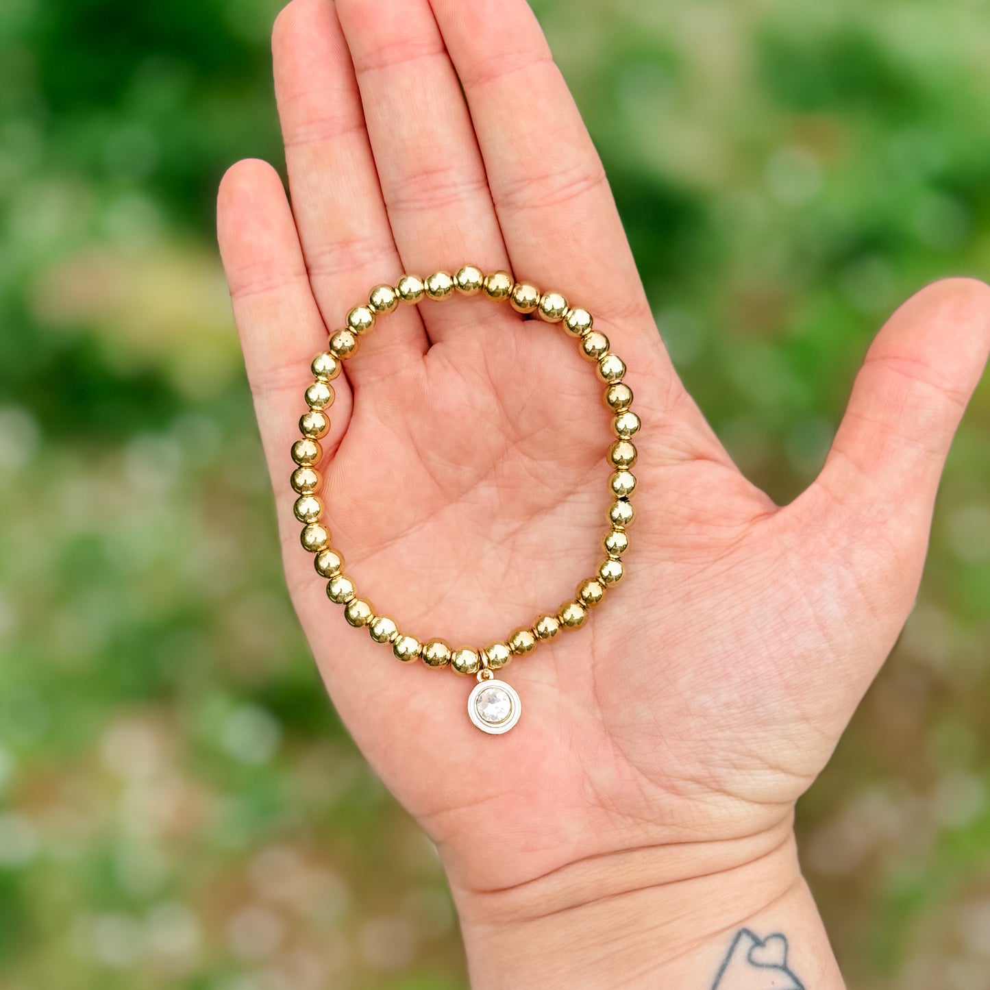 White & Gold Circle Rhinestone Charm Bracelet