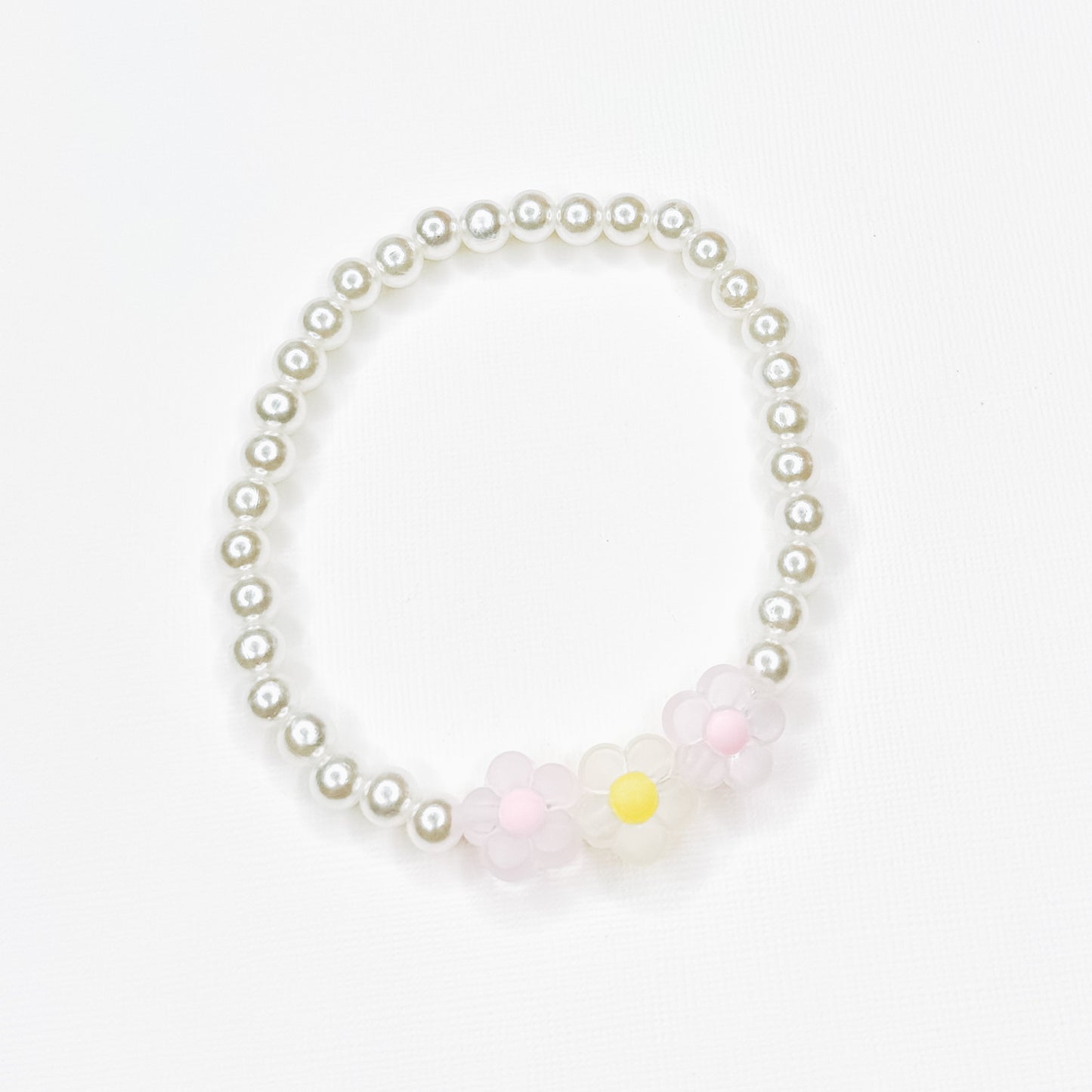 Pink & Yellow Flower Charm Pearl Bracelet