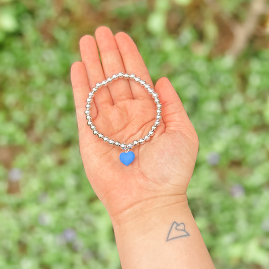 Silver & Blue Heart Charm Bracelet