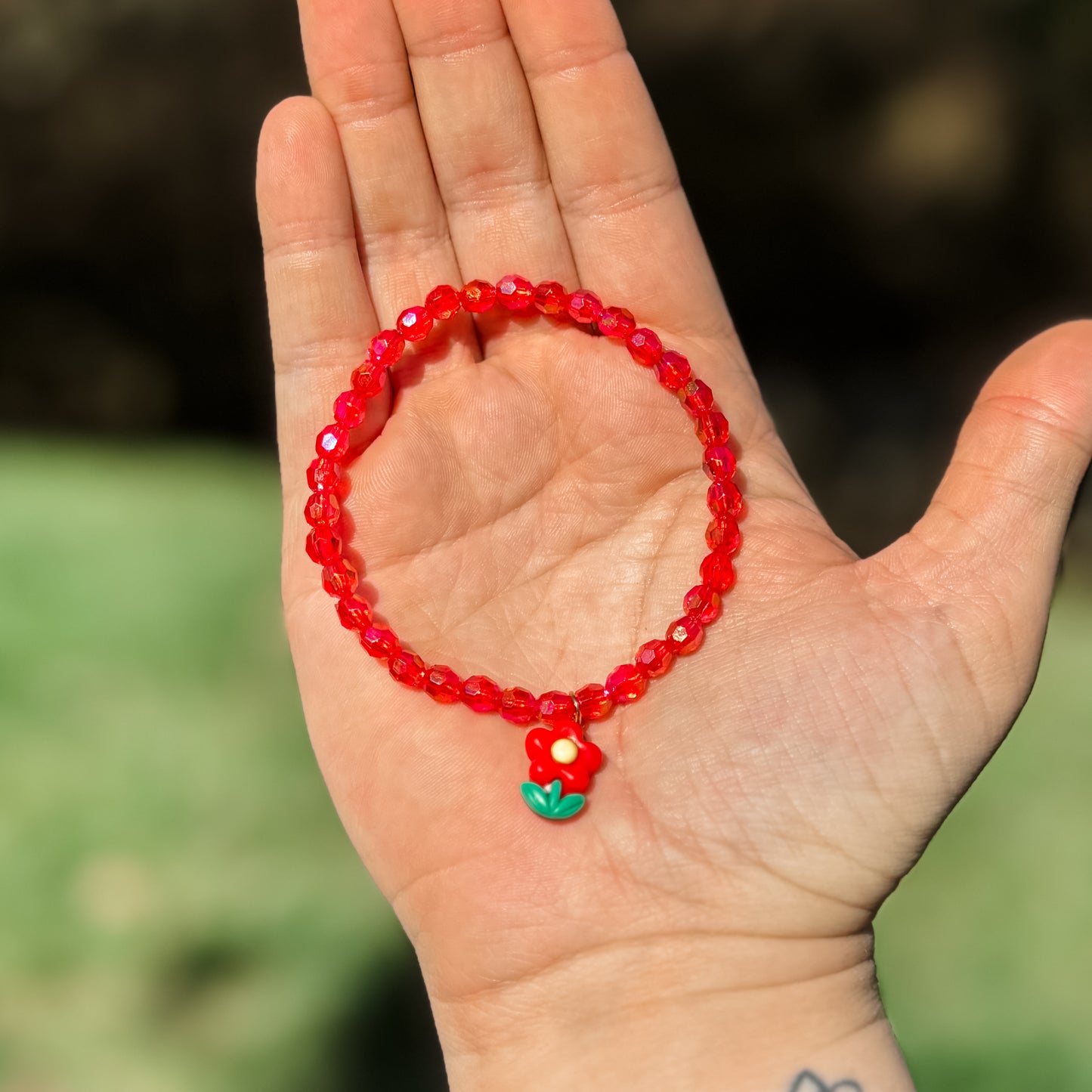 Red Flower Charm Bracelet