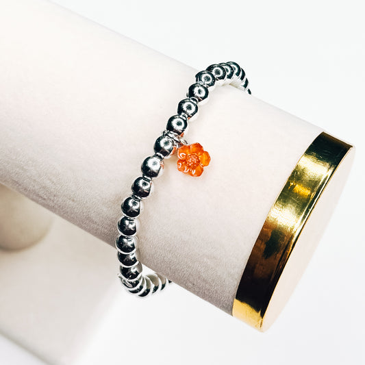 Orange & Silver Dainty Flower Charm Bracelet