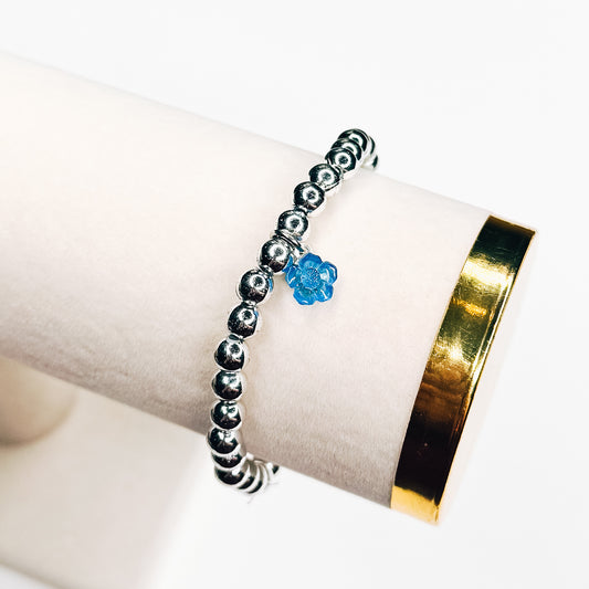 Blue & Silver Dainty Flower Charm Bracelet