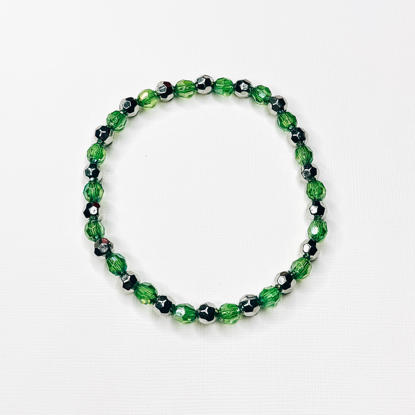 Silver & Dainty Green Mix Beaded Bracelet