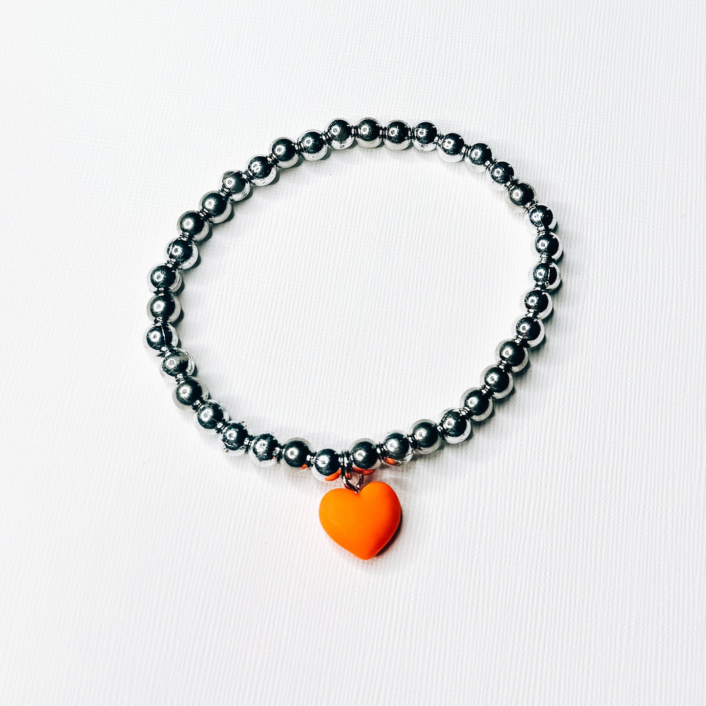 Silver & Orange Heart Charm Bracelet