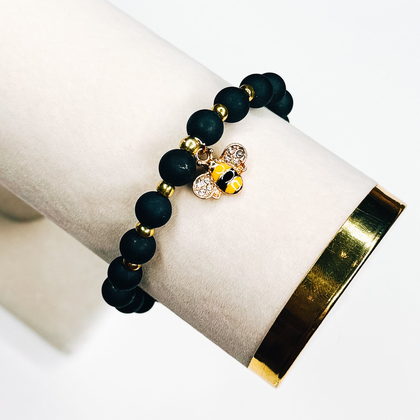 Black & Gold Bee Charm Bracelet