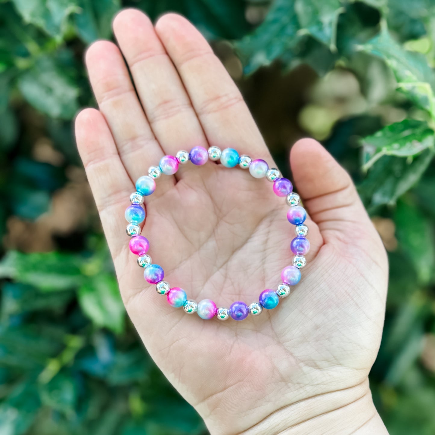 Silver & Cotton Candy Mix Beaded Bracelet