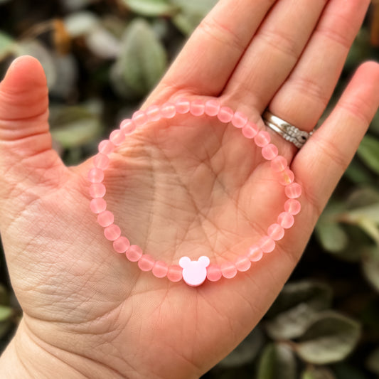 Light Pink Mouse Charm Matte Beaded Bracelet