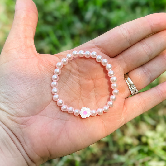 KIDS Pink Pearl Flower Bracelet