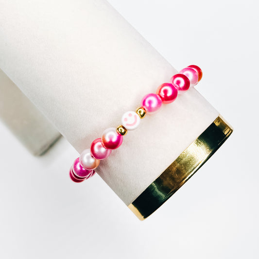 Smiley Face Pink Pearl Mix Bracelet