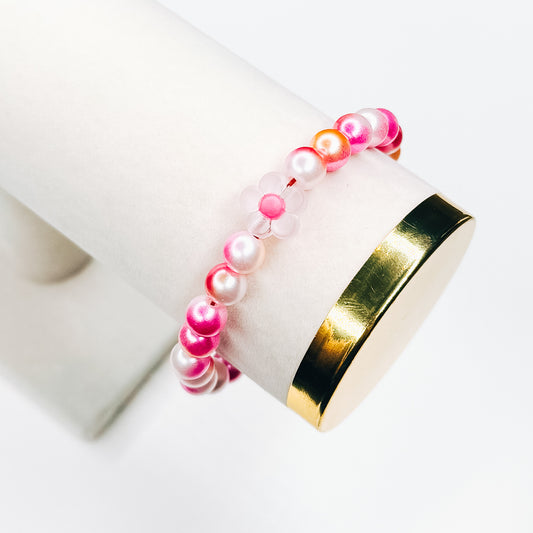 Pink Pearl Mix Flower Charm Bracelet