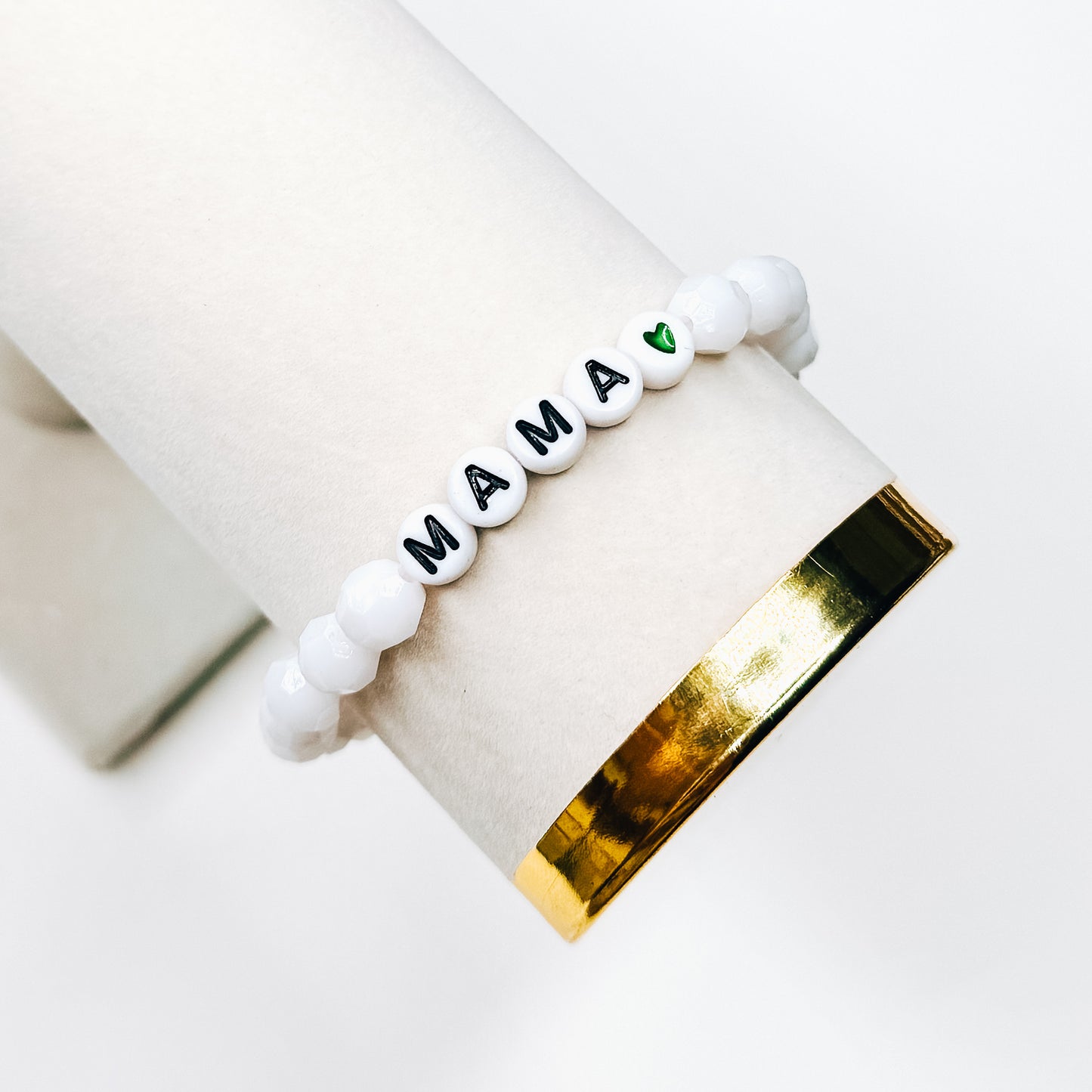 Green Heart White Mama Bracelet